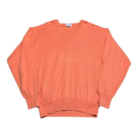 Vintage 60s 70s Brooks Brothers Cotton Salmon Pink V-Neck Sweater Men’s 46 - Picture 1 of 4